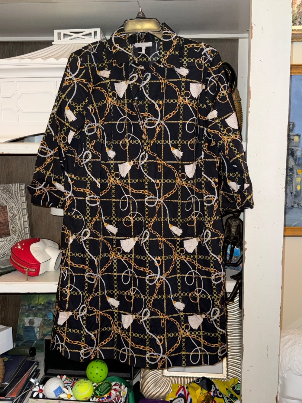 Hinson Wu Medium M black patterned shirtdress chain tassel dress - Picture 2 of 4
